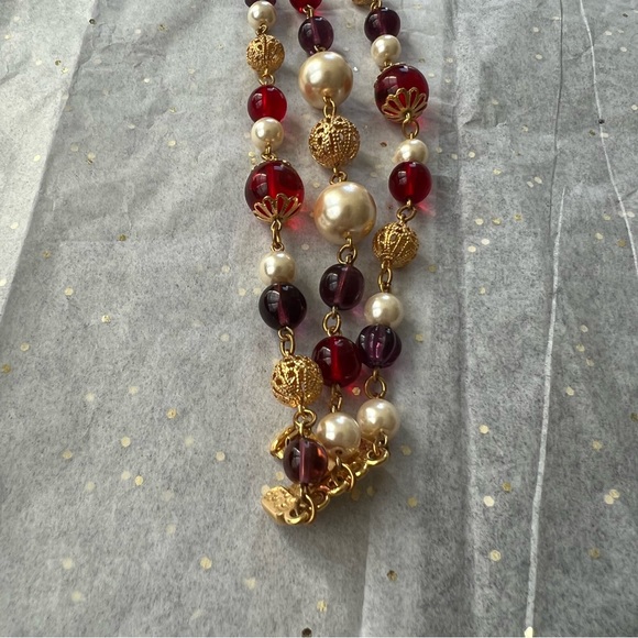 🔖Ben-Amun 24-karat Gold-plated Faux Pearl Ruby Bracelet Designer Red Purple - Picture 10 of 11